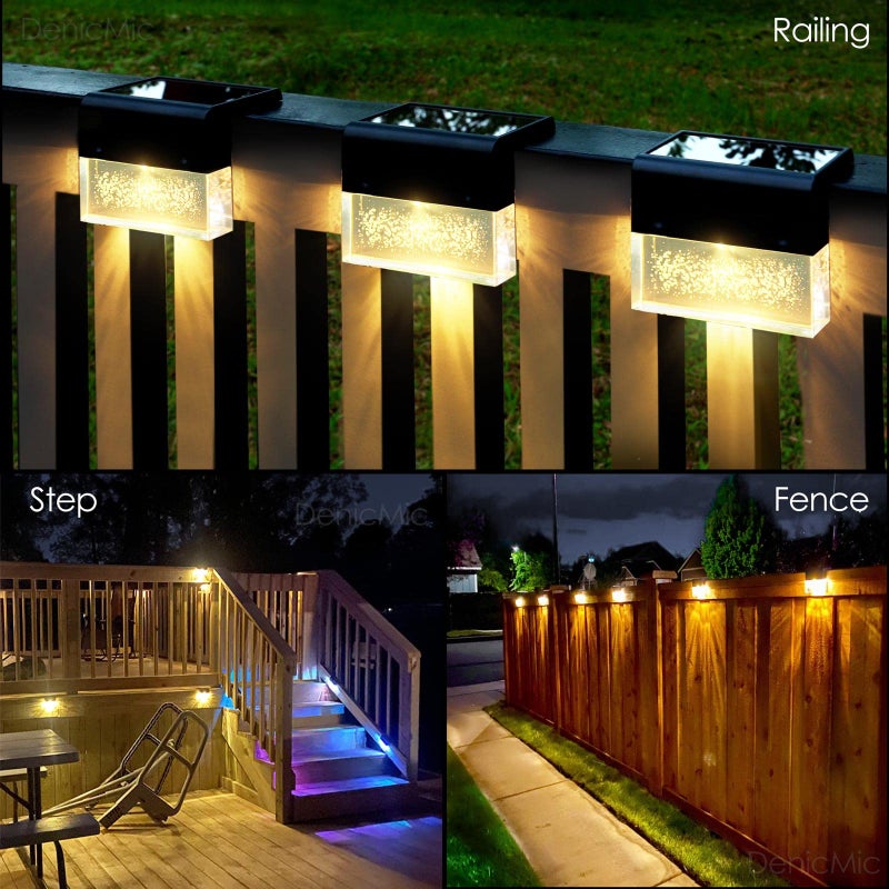 DenicMic Solar Deck Lights 3000K Warm White/Color Changing Outdoor Fence Solar Lights for Step, Railing, Wall, Pool Side LED Waterproof Patio Decor 6 Pack - Image 4